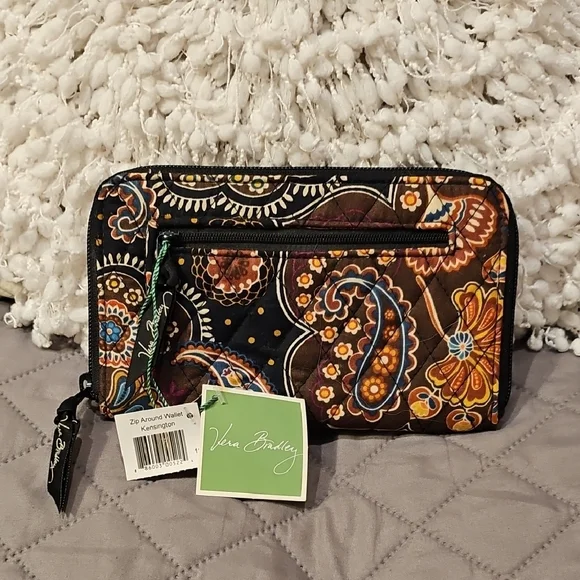 Vera Bradley Kensington Zip Around Paisley Quilted Wallet - Black, Brown, Orange - Picture 16 of 16